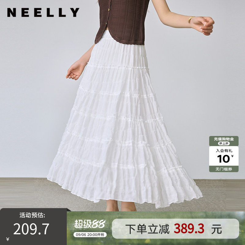 NEELLY纳俪商场同款夏季新款百搭清新蛋糕半身裙女高腰显瘦长裙