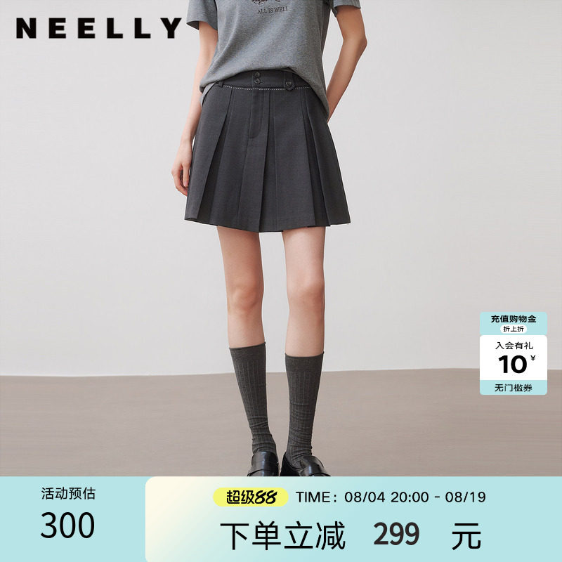 NEELLY纳俪商场同款秋季新款经典学院风百褶裙女百搭减龄显瘦短裙