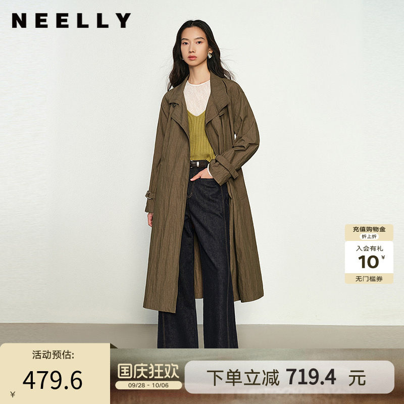 NEELLY纳俪商场同款春秋新款通勤简约风休闲廓形风衣女宽松外套