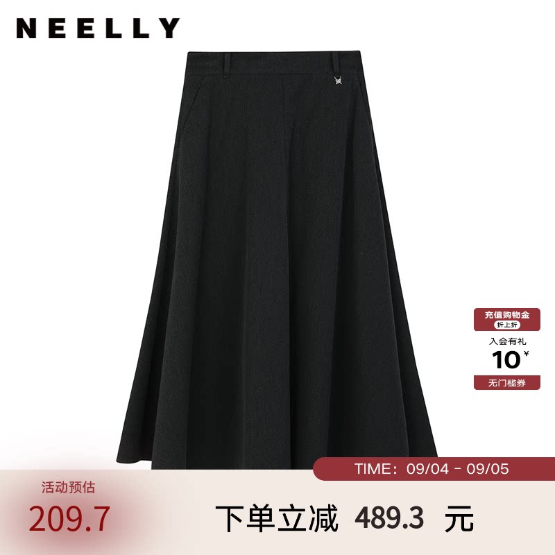 NEELLY纳俪商场同款冬新款简约显瘦优雅半身裙女百搭时尚中长裙