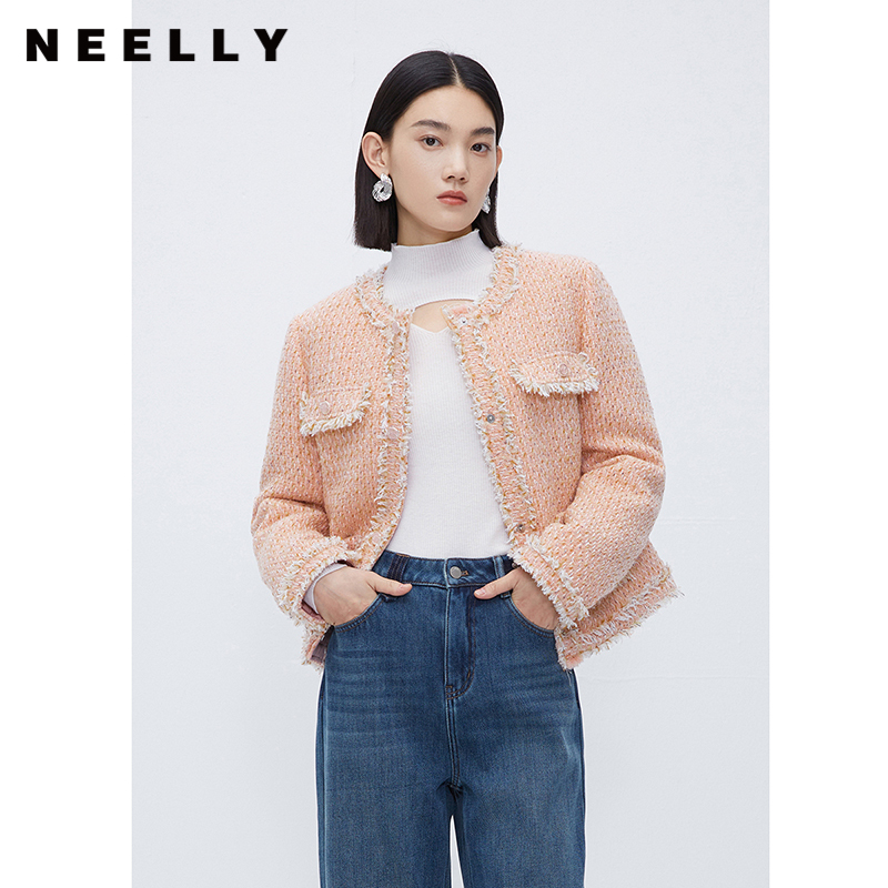 NEELLY纳俪商场同款粉色小香风羽绒服女冬季新款超好看时尚短外套