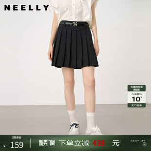 显瘦百搭短裙 深色百褶裙女经典 NEELLY纳俪商场同款 春秋同款