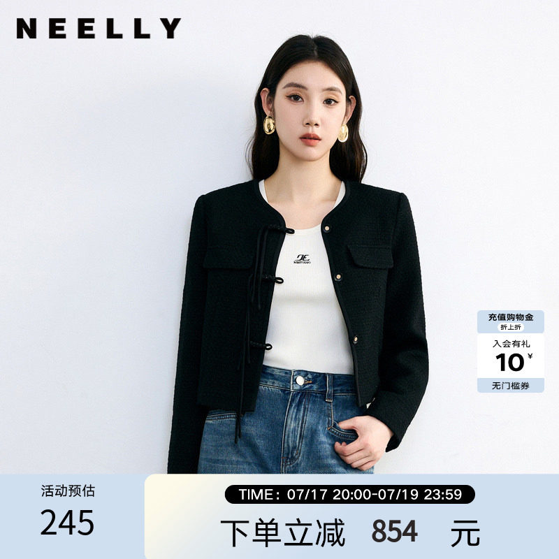 NEELLY纳俪盘扣黑色短外套