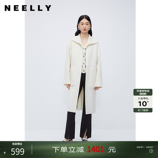 NEELLY纳俪商场同款 伯明翰御姐穿搭 100%绵羊毛双面呢大衣女中长款