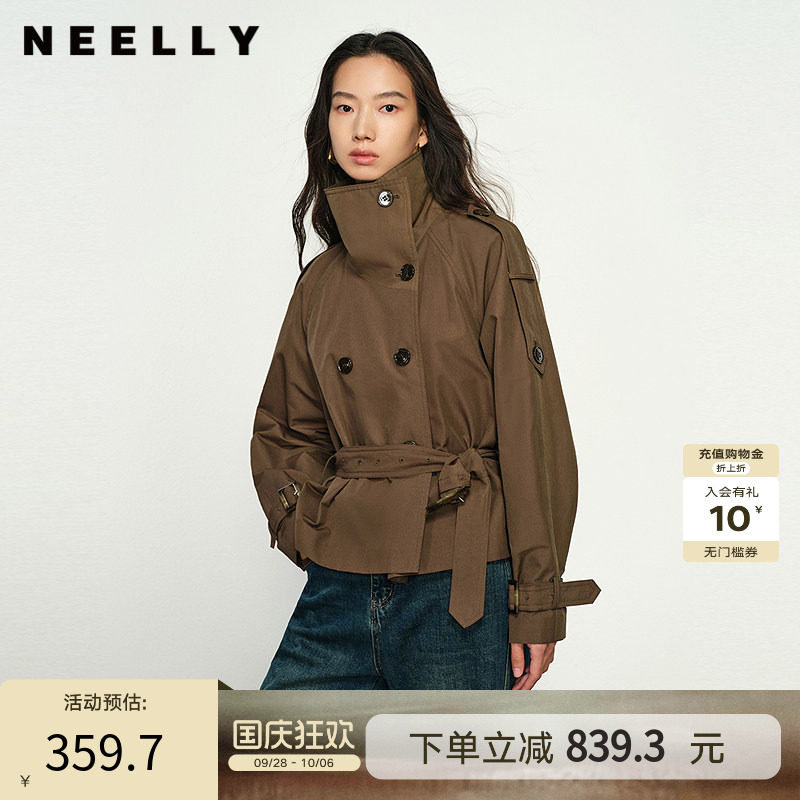 NEELLY纳俪商场同款春新款短款通勤风衣外套女休闲翻领气质上衣女