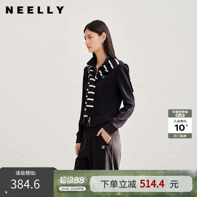 NEELLY纳俪商场同款春秋新款休闲运动风披肩卫衣外套女显瘦上衣