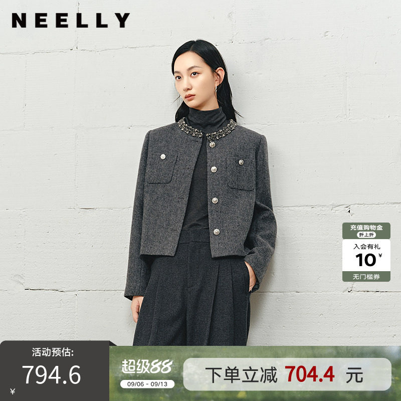 NEELLY纳俪商场同款冬季新款时尚气质修身短外套女精致廓形上衣