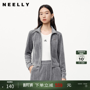 NEELLY纳俪春秋新款 时髦运动风双拉链正肩显瘦短外套女 商场同款