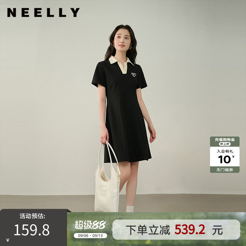 NEELLY纳俪商场同款夏季新款减龄学院风收腰连衣裙女休闲百搭长裙