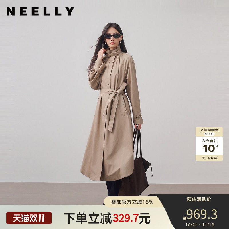 NEELLY纳俪商场同款秋季新款气质通勤长风衣女休闲松弛感廓形外套