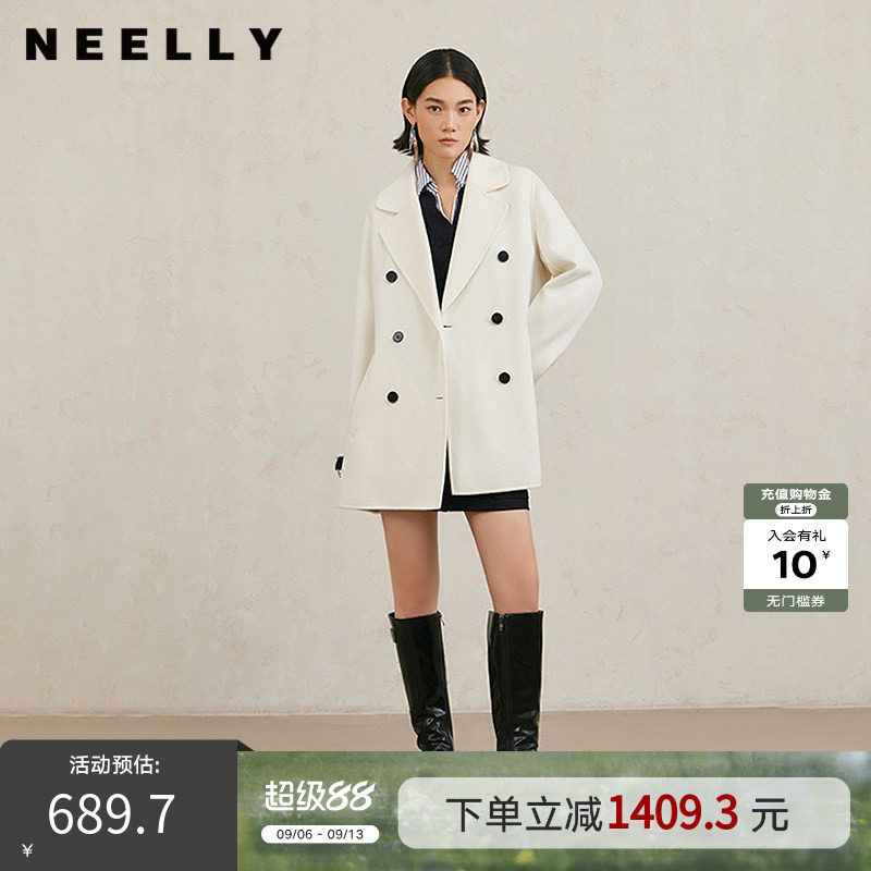 NEELLY纳俪商场同款冬季新款绵羊毛宽松双面呢外套女气质通勤外套