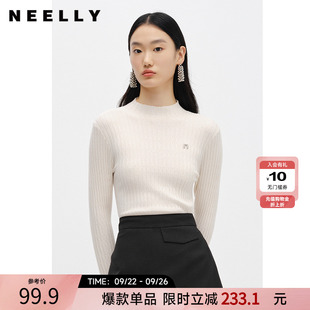 NEELLY納儷商場同款 半高領針織衫 女修身 百搭坑條打底內搭毛衣 冬季