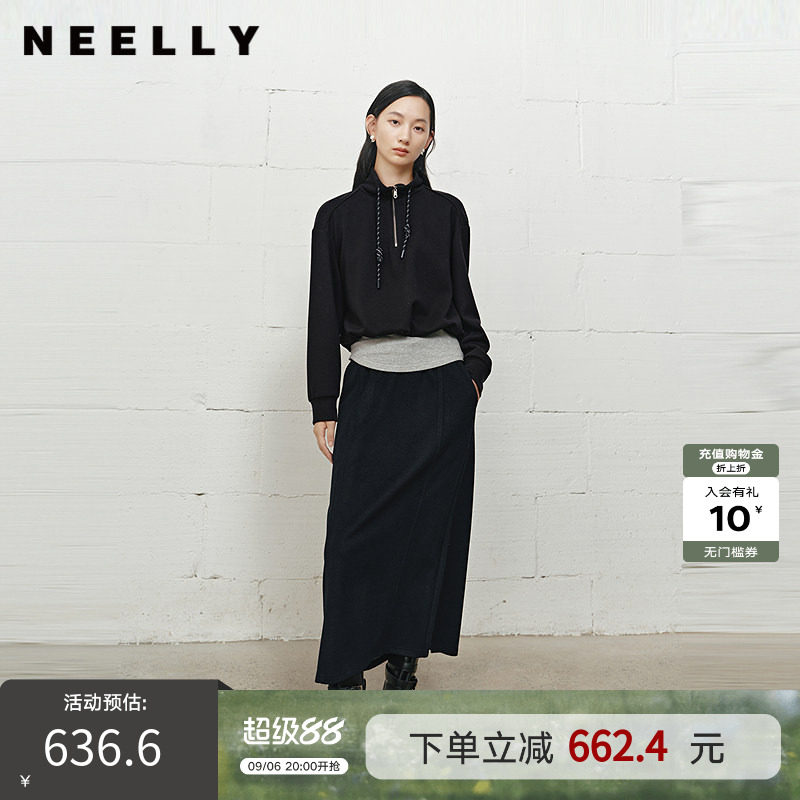 NEELLY纳俪商场同款冬新款慵懒显瘦两件套女时尚百搭上衣半裙套装
