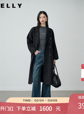 NEELLY纳俪商场同款冬新款时尚随性长款双面呢大衣女简约意式外套