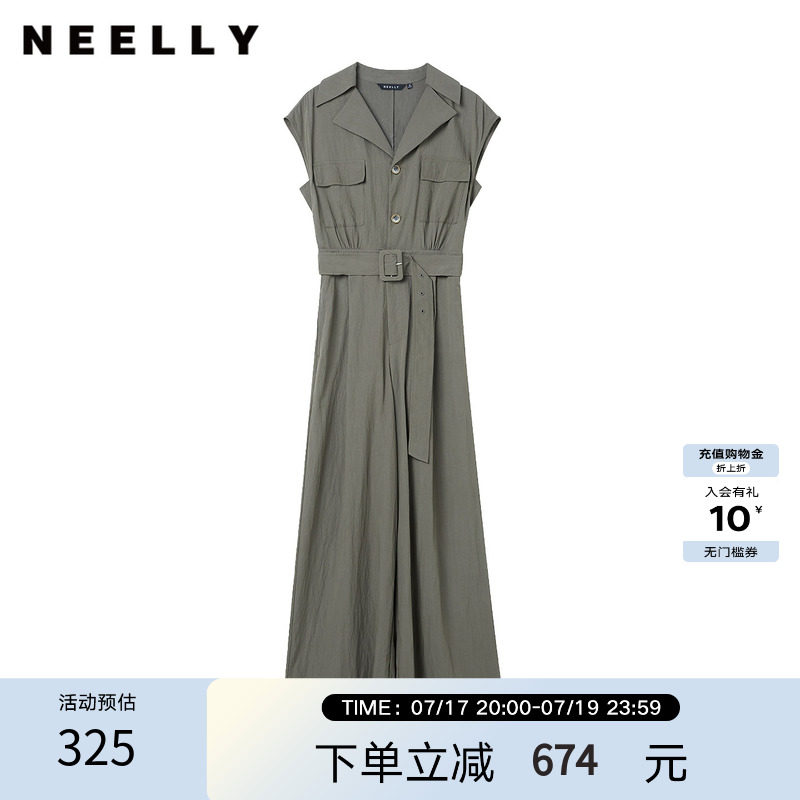 NEELLY纳俪商场同款夏季新款复古工装风连体裤女无袖收腰显瘦长裤