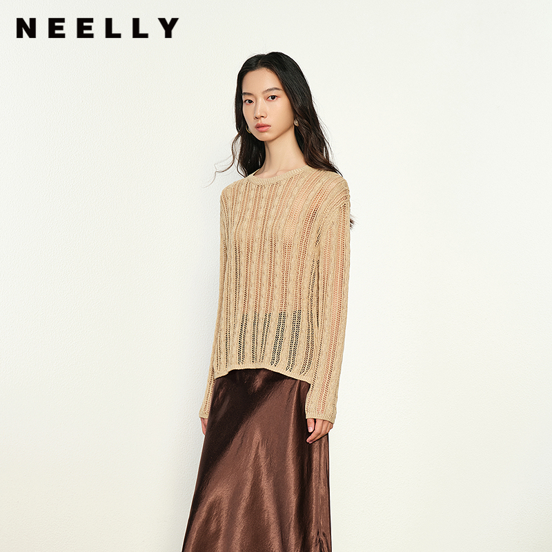 NEELLY纳俪商场同款秋冬新款设计感休闲舒适长袖针织衫女显瘦毛衣
