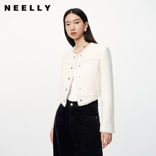 NEELLY纳俪春季 肌理感小香风短外套女纯色正肩显瘦 新款 商场同款
