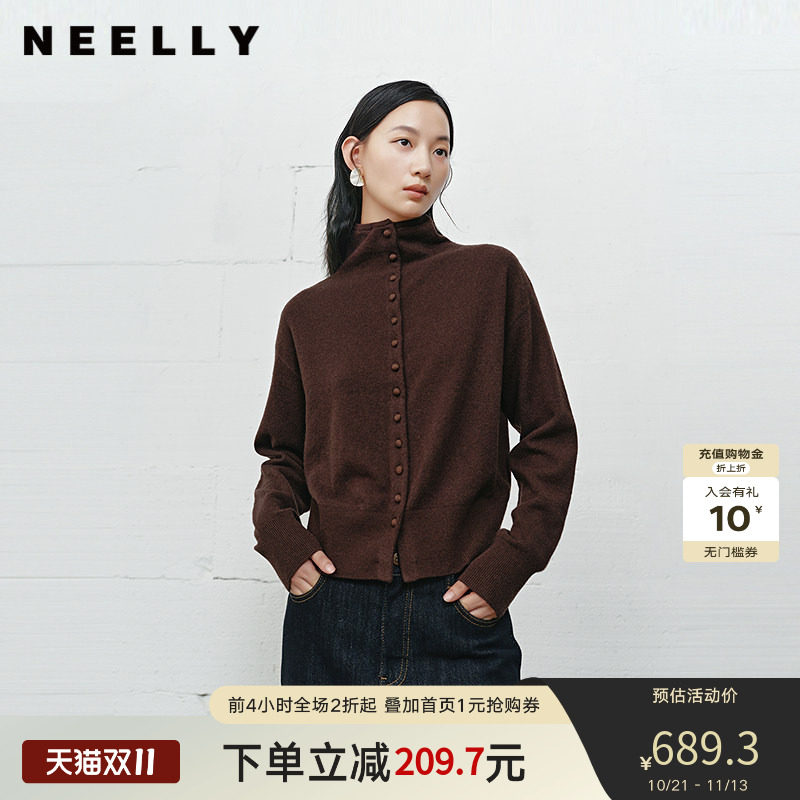 NEELLY纳俪商场同款冬季新款高领休闲羊毛针织衫女简约百搭毛衣