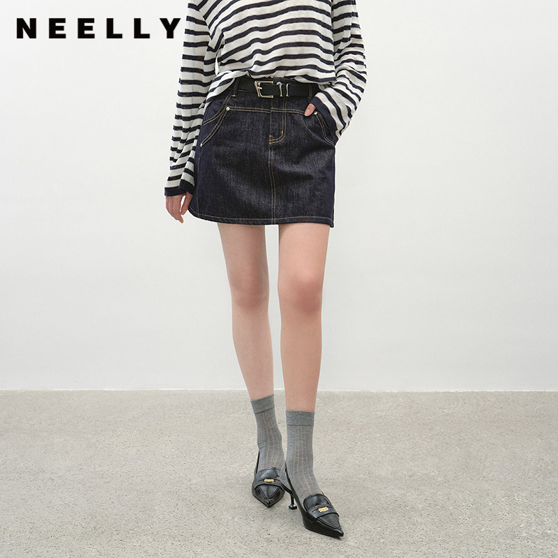 NEELLY纳俪商场同款夏季新款时尚显瘦牛仔半身裙女休闲百搭短裙