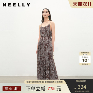 NEELLY纳俪商场同款夏新款时尚复古潮流连衣裙女个性出街长裙