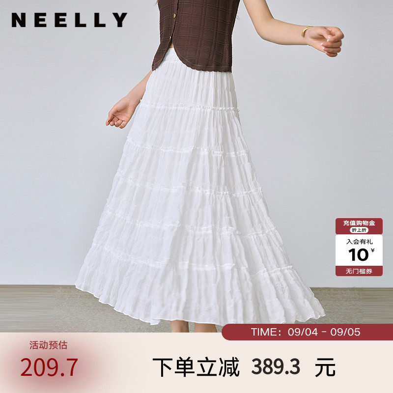 NEELLY纳俪商场同款夏季新款百搭清新蛋糕半身裙女高腰显瘦长裙