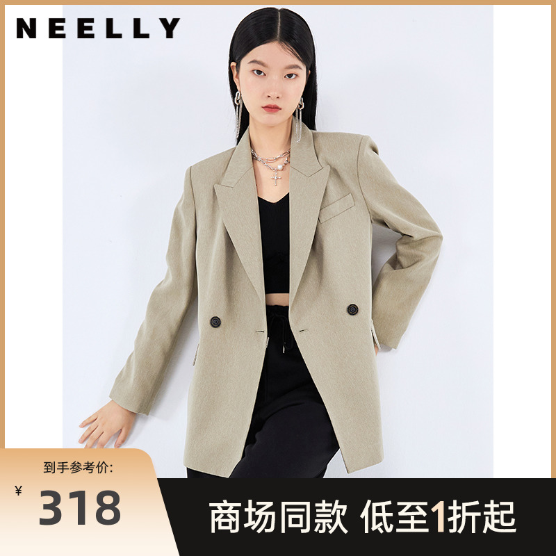 NEELLY纳俪翻驳领小西装外套女2022秋季高级感气质韩版西服上衣