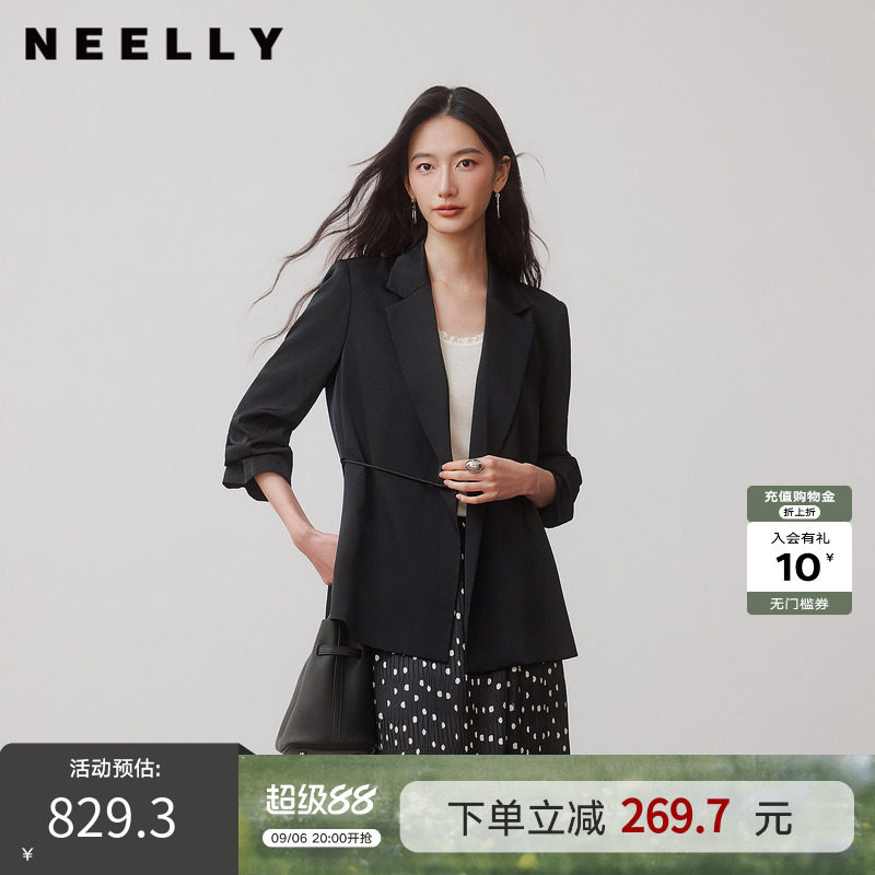 NEELLY纳俪商场同款秋季新款新中式盘扣收腰西装女气质通勤短外套