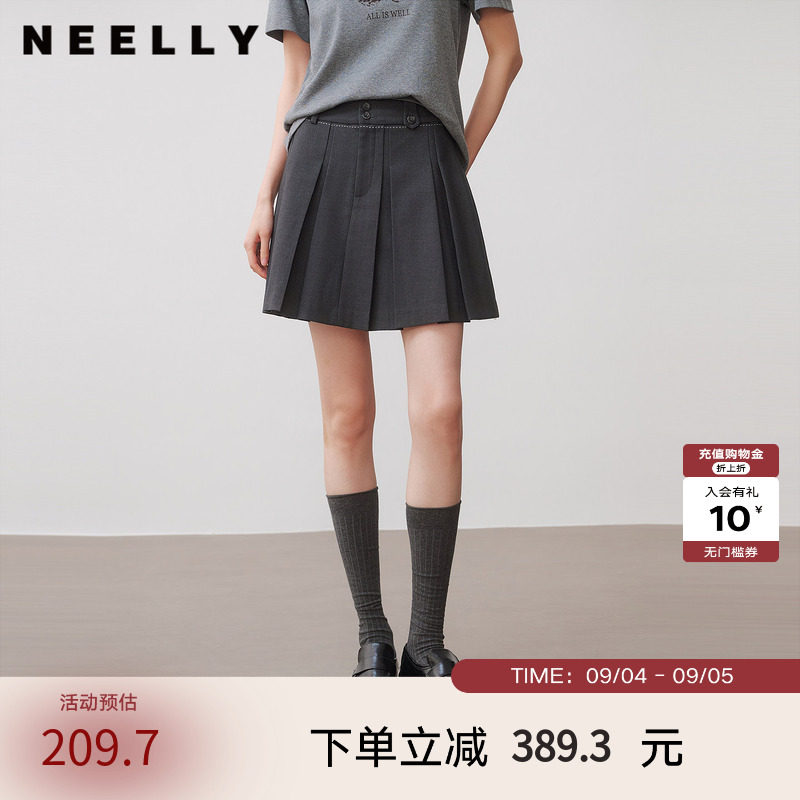 NEELLY纳俪商场同款秋季新款经典学院风百褶裙女百搭减龄显瘦短裙