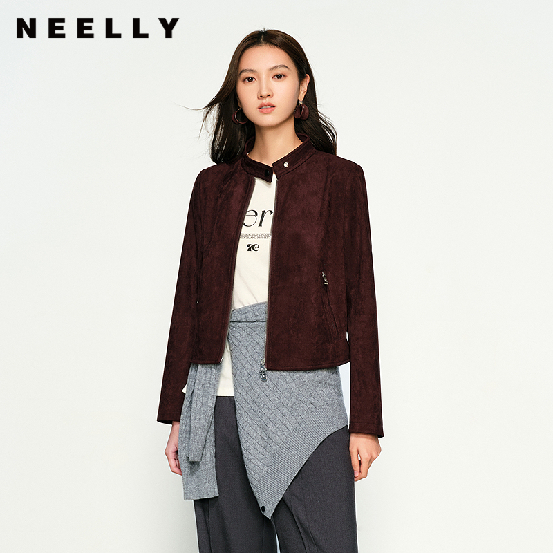 NEELLY纳俪商场同款秋冬新款时尚麂皮质感显瘦女百搭深色短外套