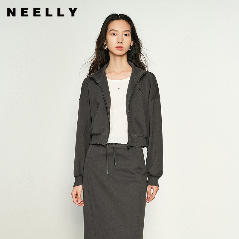 NEELLY纳俪商场同款春秋新款休闲简约卫衣短外套女舒适慵懒上衣