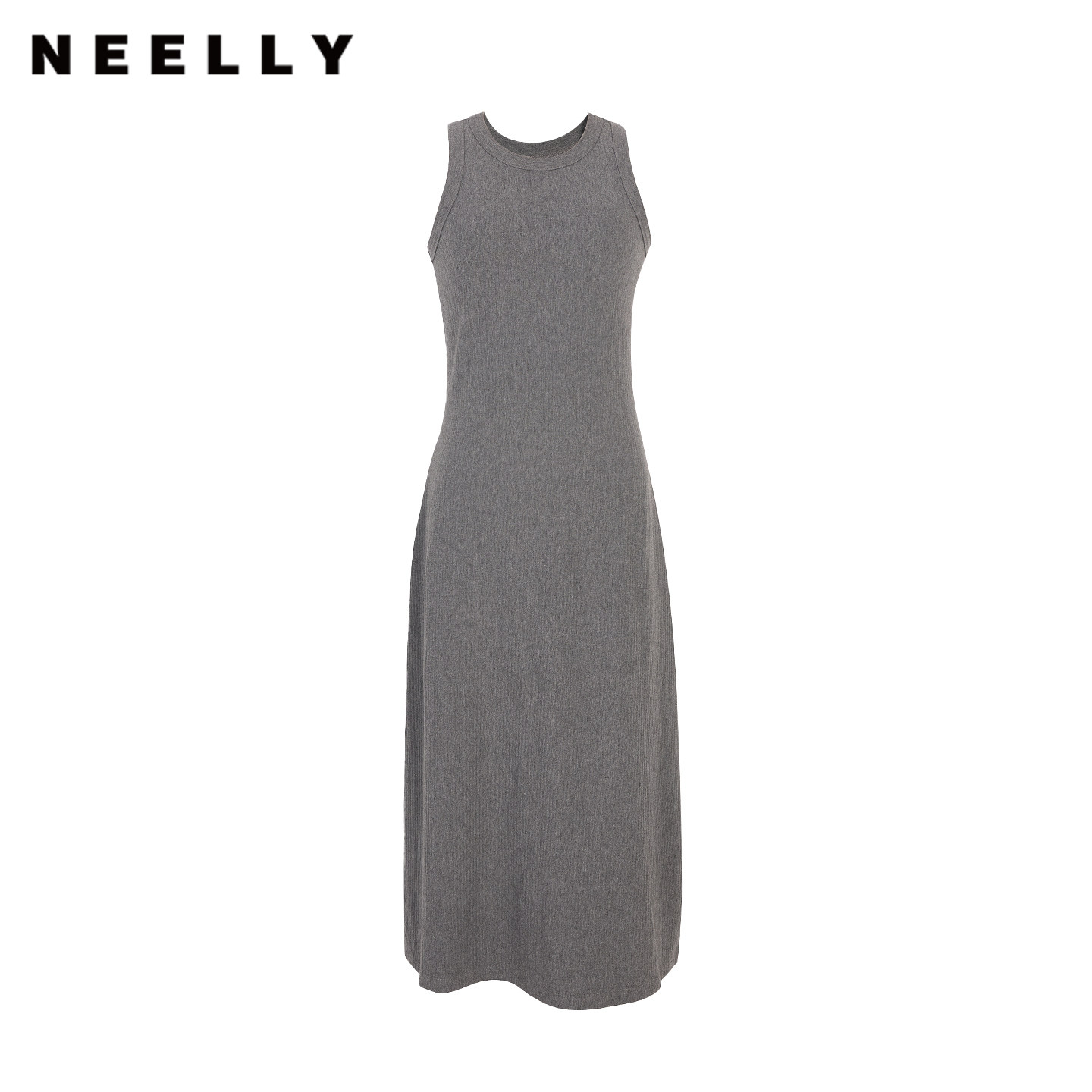 NEELLY纳俪商场同款春新款时尚简约灰色背心连衣裙女修身舒适长裙