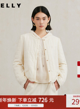 NEELLY纳俪商场同款冬季新款白色小香风棉服女宽松轻薄棉衣外套