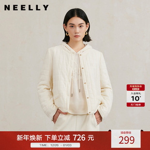 白色小香风棉服女宽松轻薄棉衣外套 新款 NEELLY纳俪商场同款 冬季