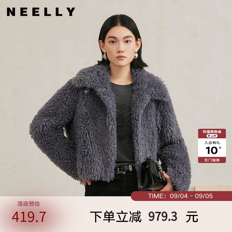 NEELLY纳俪商场同款冬季新款毛绒皮草女保暖肌理感皮毛一体短外套