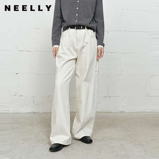 女通勤出游阔腿长裤 白色高腰直筒牛仔裤 冬新款 NEELLY纳俪商场同款