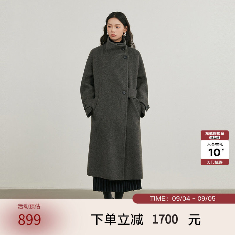 NEELLY纳俪商场同款冬新款高级感立领双面羊毛大衣女长款毛呢外套