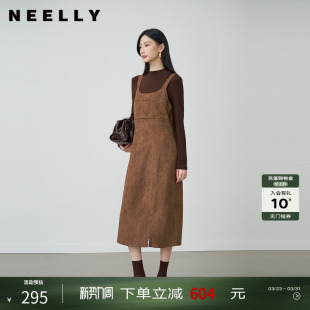 复古文艺连衣裙套装 新款 女休闲气质长裙 冬季 NEELLY纳俪商场同款