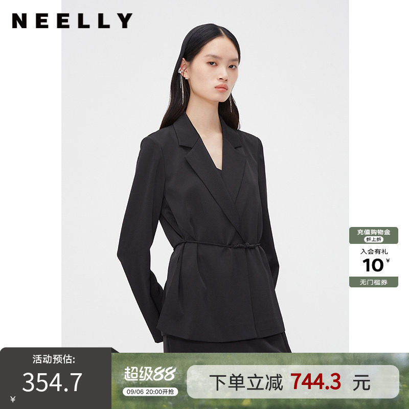NEELLY纳俪商场同款夏季新款复古国风盘扣西装外套女优雅系带上衣