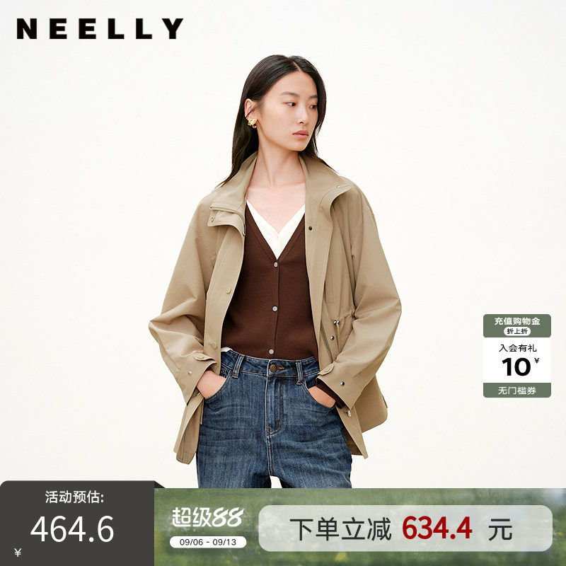 NEELLY纳俪商场同款春秋新款时尚立领工装休闲风衣女通勤简约外套