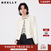 新中式 NEELLY纳俪商场同款 秋冬新款 设计感圆领短外套女正肩显瘦