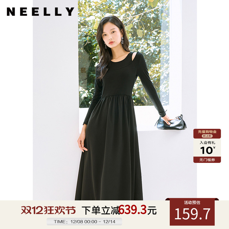 纳俪肩部镂空小黑裙赫本风NEELLY