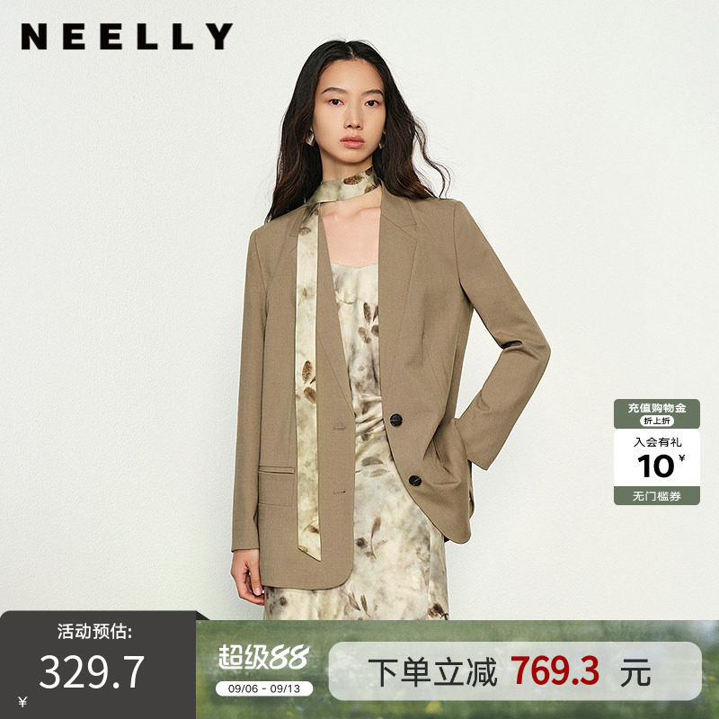 NEELLY纳俪商场同款春秋新款休闲百搭西装外套女廓形显瘦上衣
