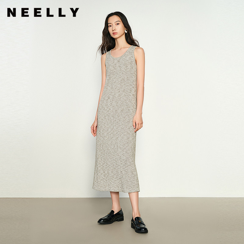 NEELLY纳俪商场同款春秋新款清爽无袖U领背心长裙女优雅休闲A字裙