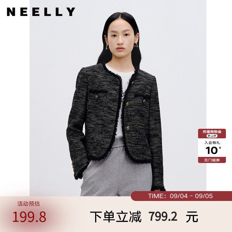 NEELLY纳俪商场同款春秋款绵羊毛小香风短外套女百搭通勤短上衣