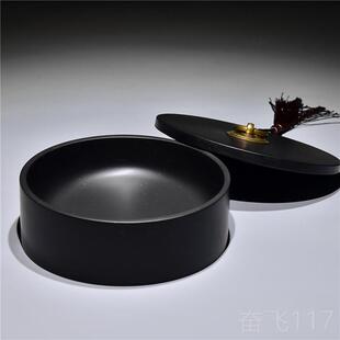 正品歙砚星工匠精神/纯手工制作 加水带盖墨海/原精石龙尾品砚金