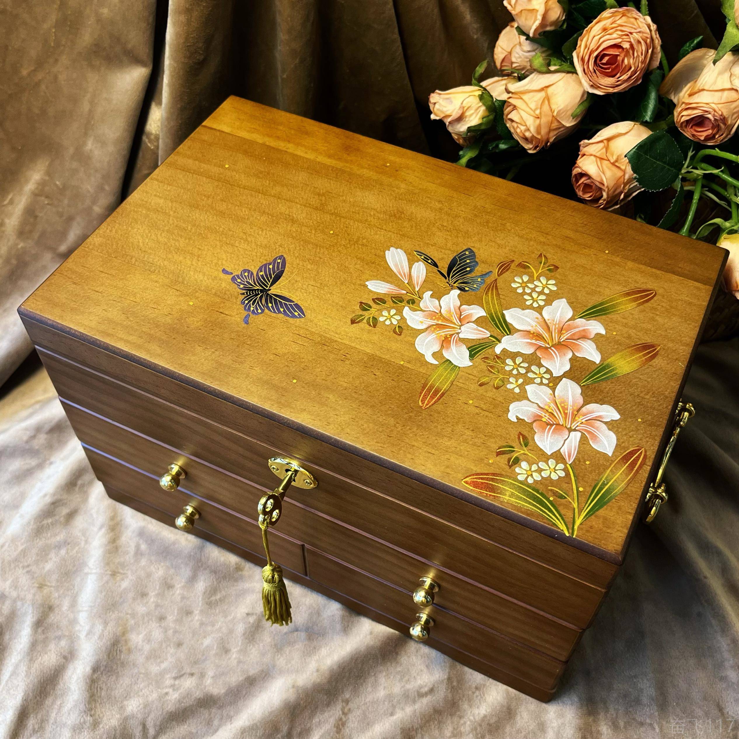 正品中式复盒古实木三层首饰抽屉纳木质首饰表盒公主欧式大容量手