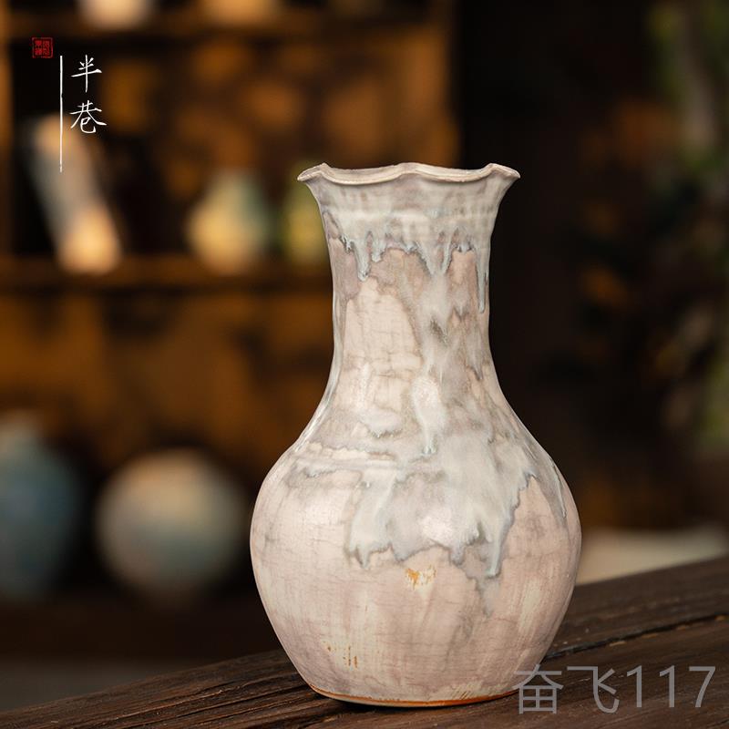 正品陶瓷饰花瓶手工边口罐子客厅插花干花装饰摆覆古可水培花景德