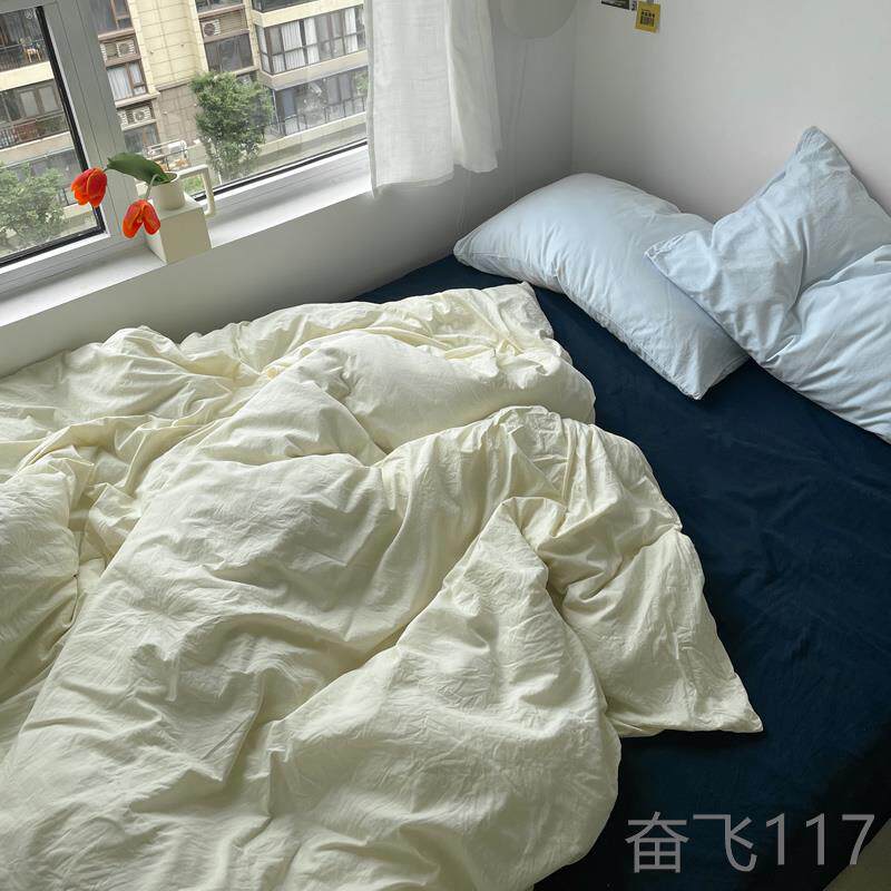 正品柠檬简汽/ins被纯色约奶油全棉纯棉床上水四件套床单套床笠款