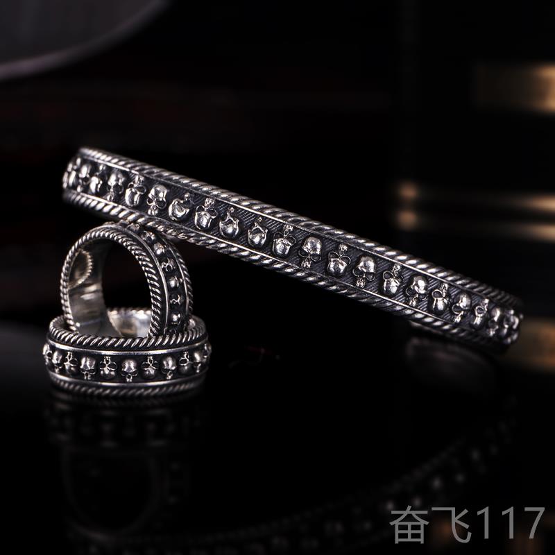 正品VULCA伏尔银甘骷髅手镯男纯网红机车流行哈N欧美手工骷雷髅银