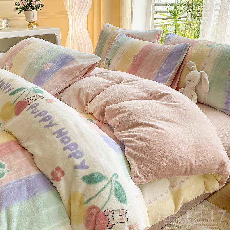 正品冬面季双加厚奶绒四件套珊瑚绒绒被套床单冬天法兰绒牛床上用